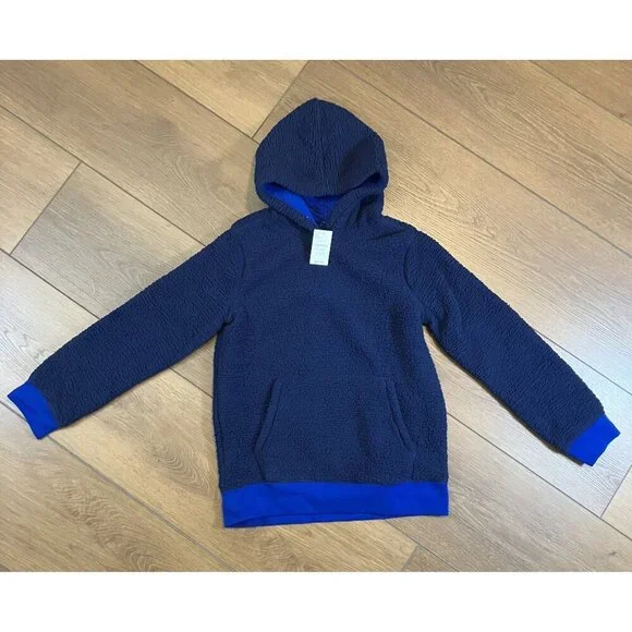 Lands' End NWT Deep Sea Navy Sherpa Pullover Hoodie Size L (10/12) - Picture 1 of 8